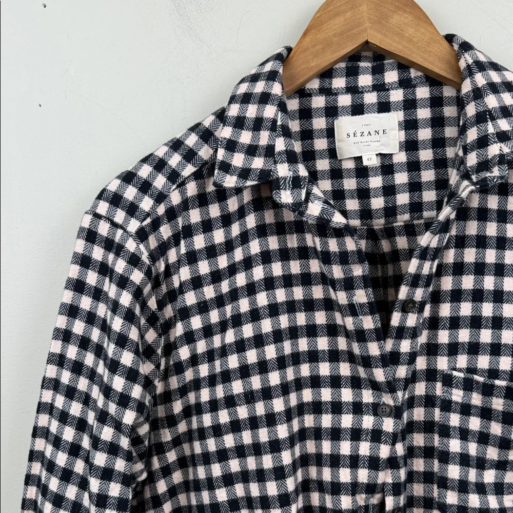 SÉZANE black and ecru Max flannel button up shirt 10 - Picture 7 of 8